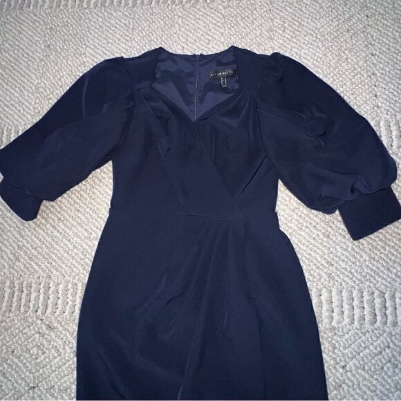 Aidan Mattox Navy Puff Sleeve Evening Dress - Sz 0 - Picture 9 of 16
